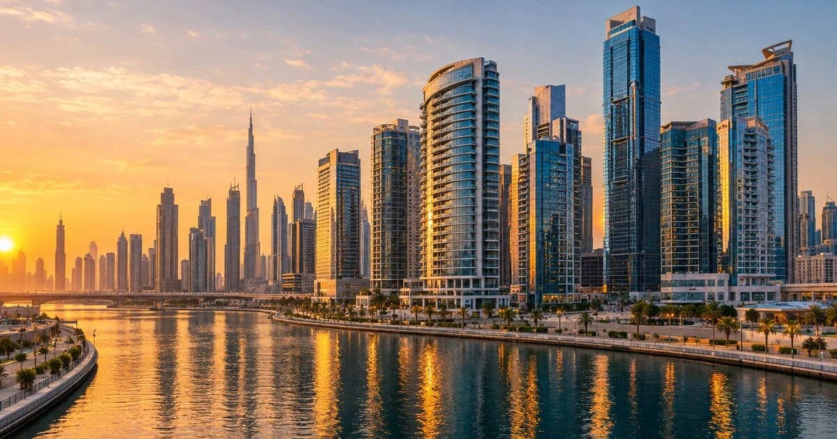 Business Bay skyline and Dubai Water Canal towers for a Business Bay off-plan broker guide