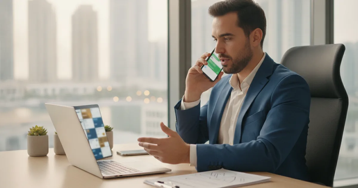 Dubai broker reviewing live off-plan inventory and preparing a branded client offer