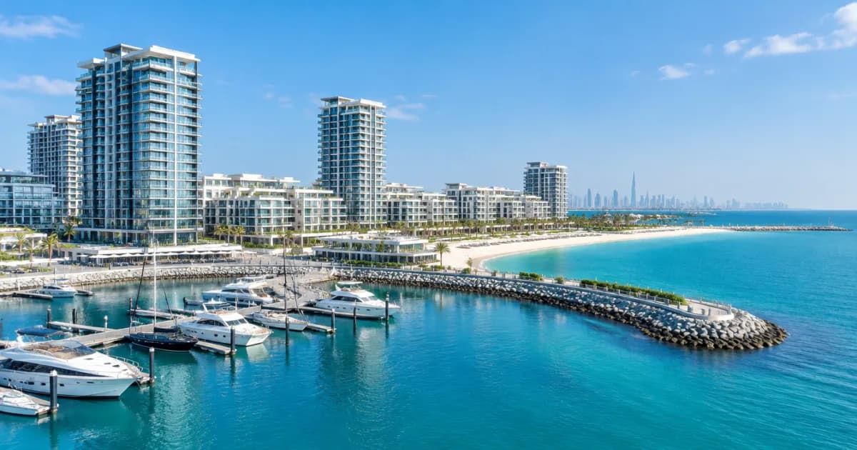 Beachfront marina towers at Port De La Mer Dubai for an off-plan broker guide