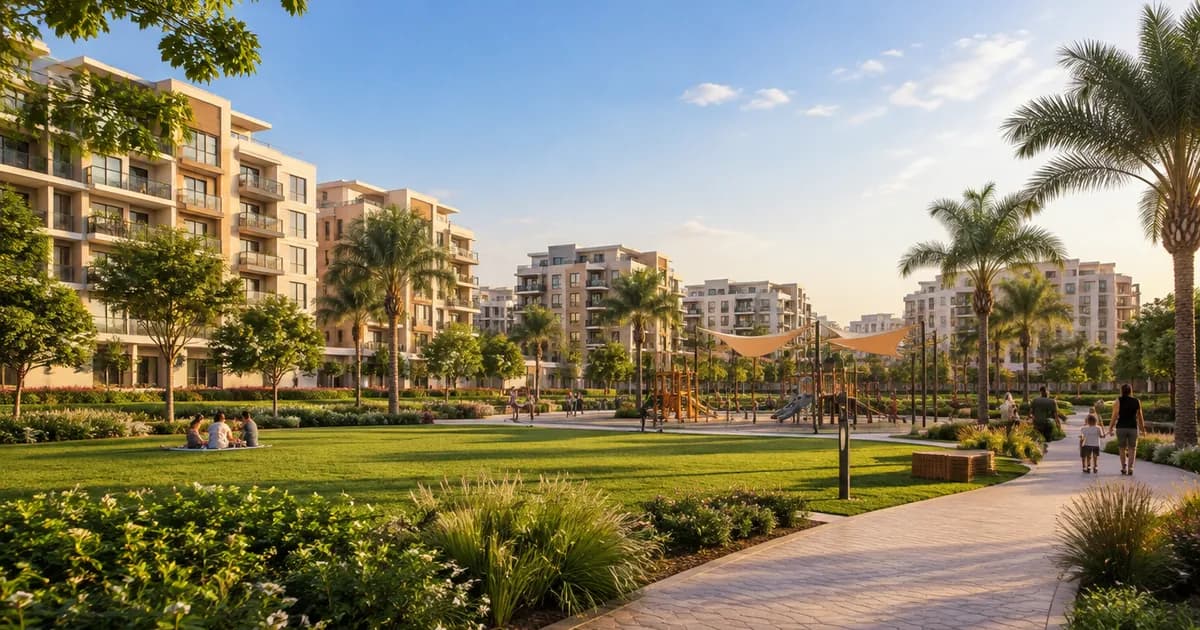 Modern family apartments and parks at Town Square Dubai for an off-plan broker guide