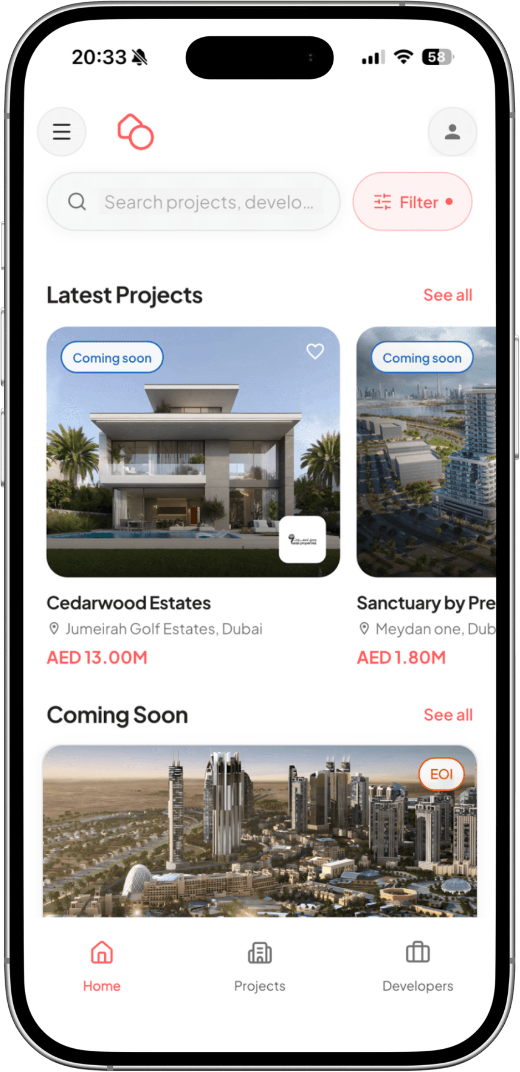 OPPS app showing off-plan properties in Dubai